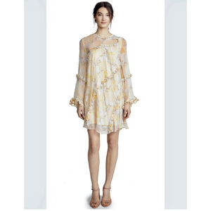 Stevie May Anthropologie Floral Mini Dress XS Yellow Boho Ruffle Cottagecore